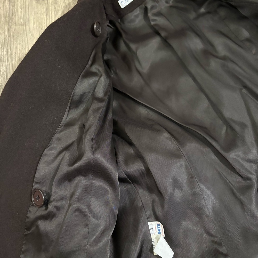 Vtg Perry Ellis Portfolio Pea Coat Brown 100% Merino Wool Size 4P Made USA - Picture 10 of 12